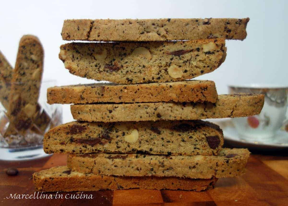 Stack of espresso and hazelnut biscotti.