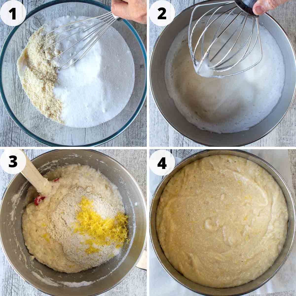 Four step process showing how to make this light cake.