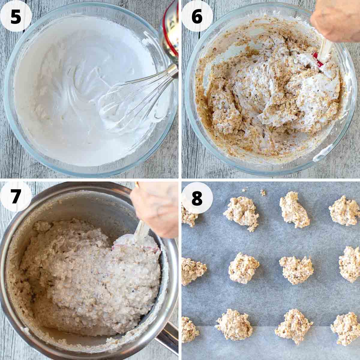 Four step process showing how to make these meringue cookies.