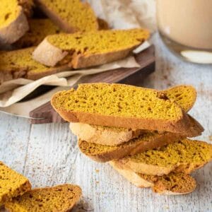 Pumpkin Biscotti stacked with more behind.