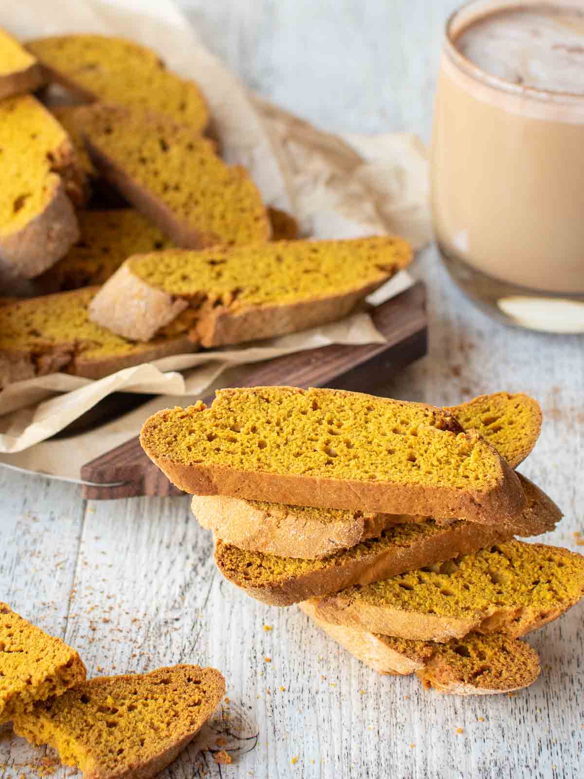 Pumpkin Biscotti stacked with more behind.