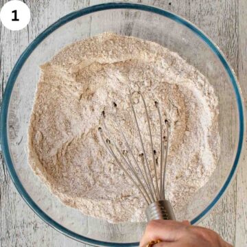 Whisking dry ingredients.