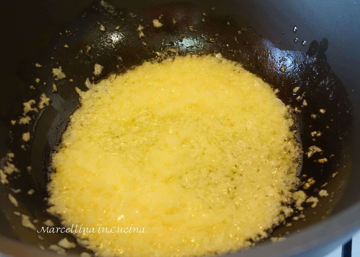 Onions frying gently in butter and oil.