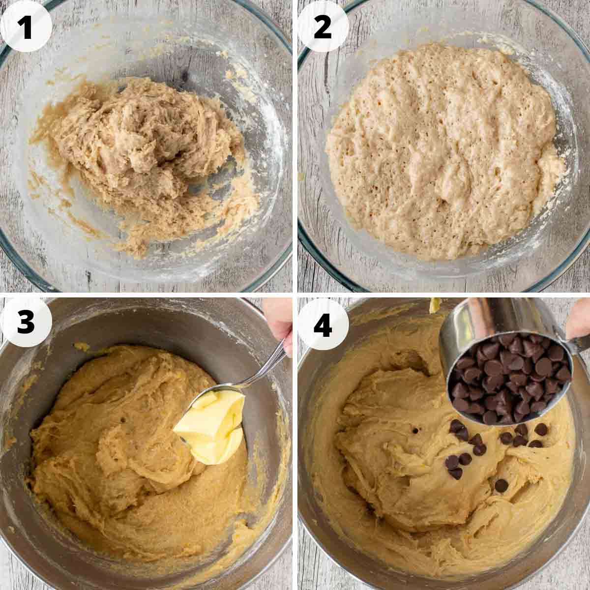 Four step process showing how to make the dough.