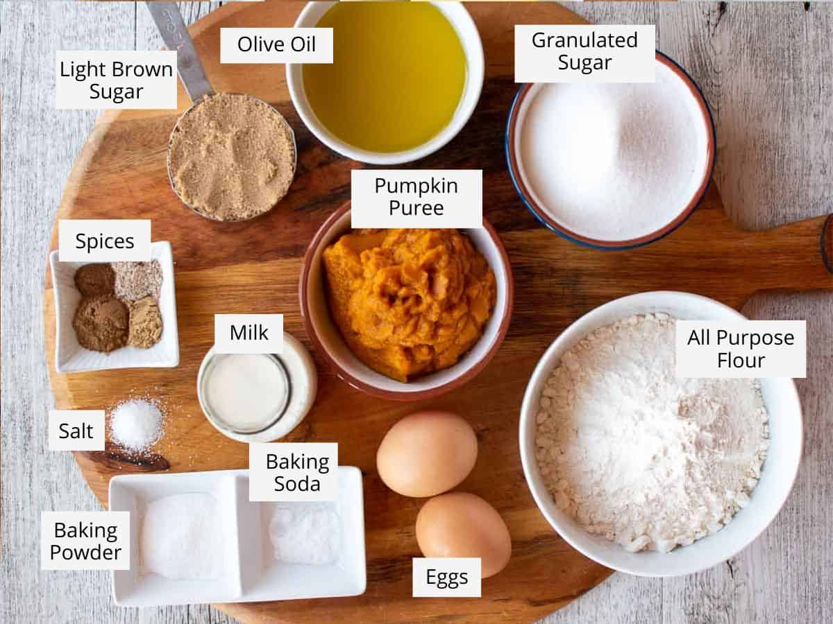 Ingredients for this recipe for pumpkin bread.