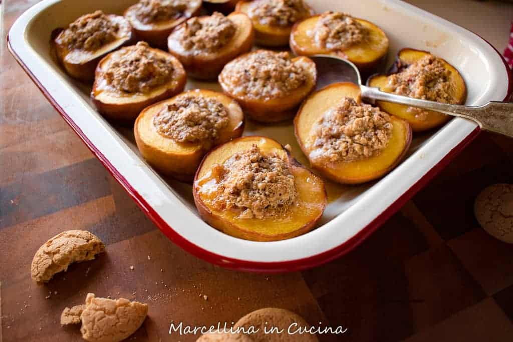 Baked Peaches stuffed with amaretti.