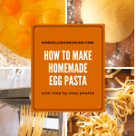 collage of four photos showing how to make pasta. text overlay reads 'how to make homemade egg pasta'