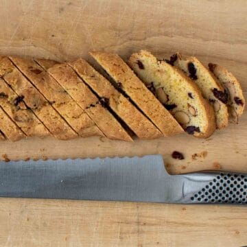 Baked log sliced into biscotti.