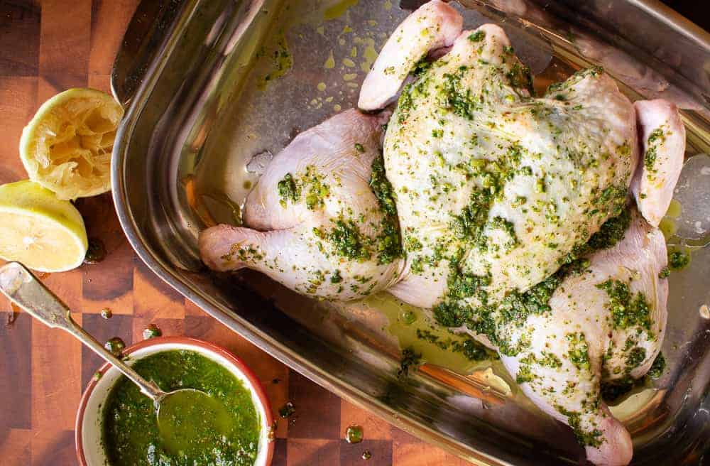 Butterflied chicken with herbs and lemon