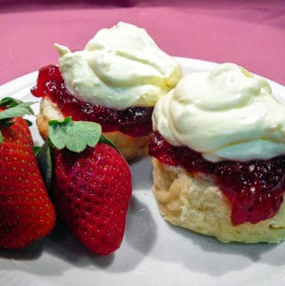 scones with jam and cream and strawberries