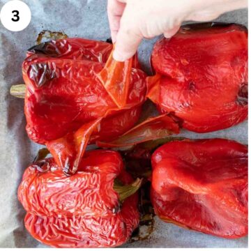 Peeling roasted peppers.