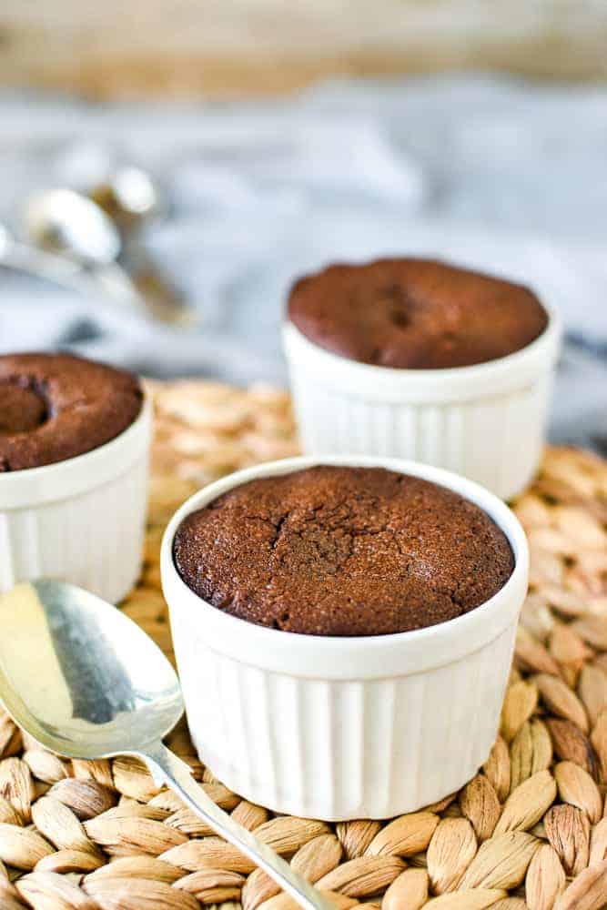 Close up of baked chocolate pudding