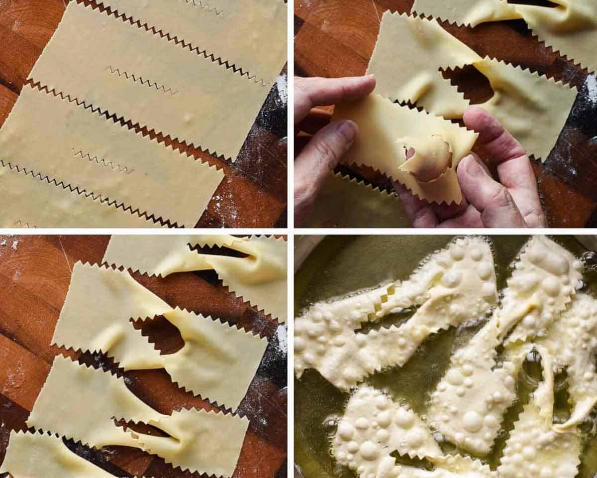 Four Photo collage of crostoli preparation