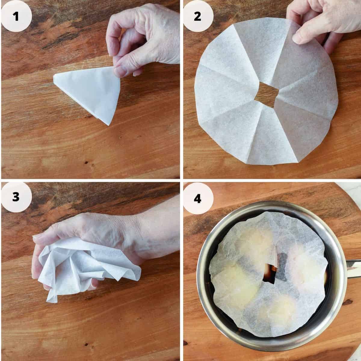 photo collage of how to make a baking paper cartoucheche