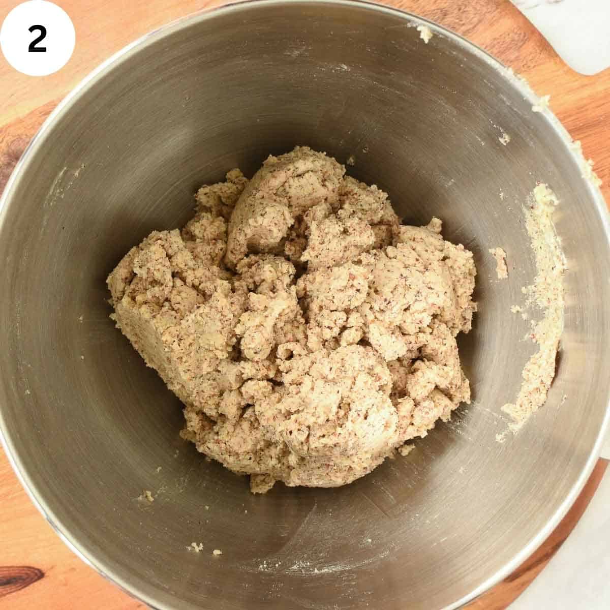 Firm cookie dough in a bowl.