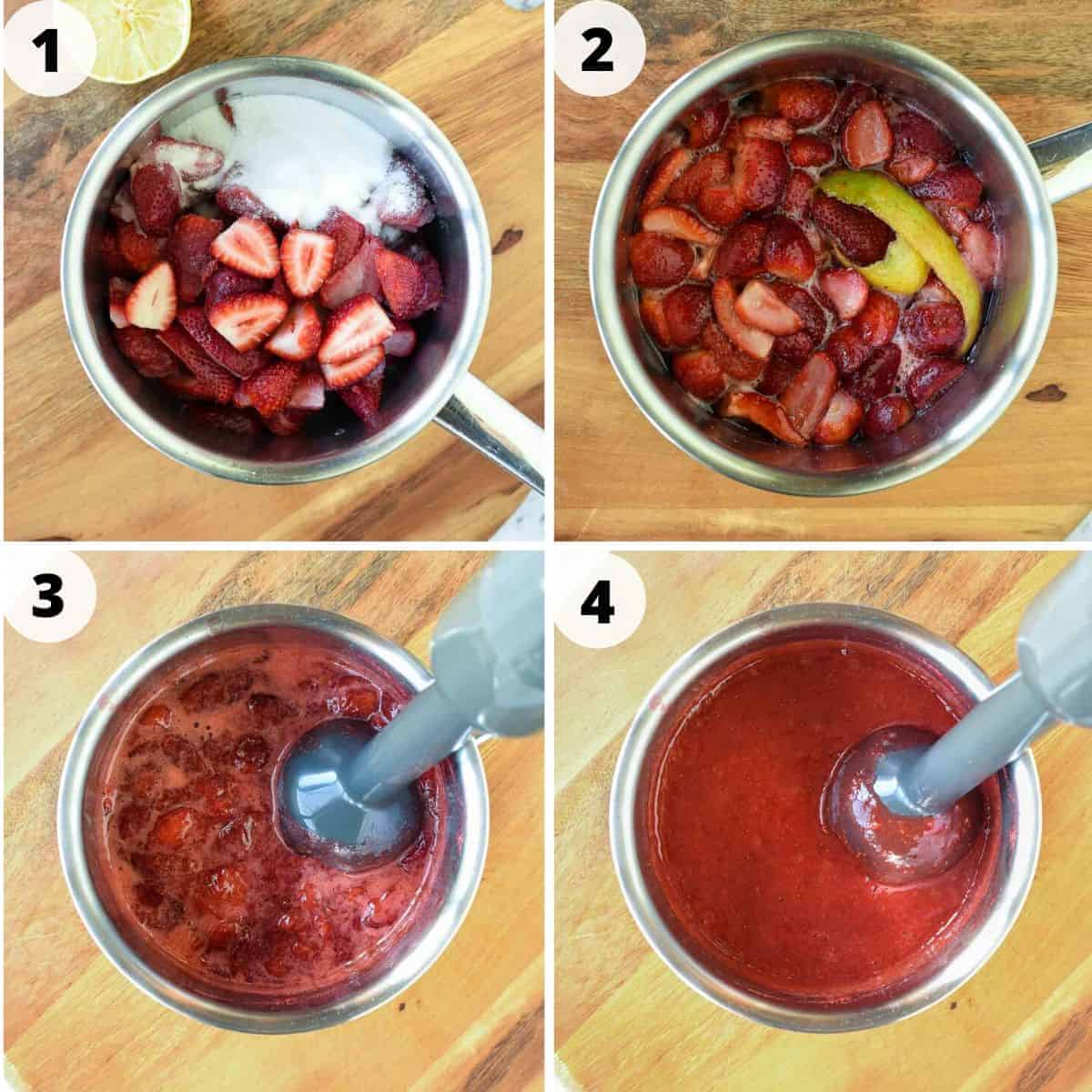 Four images showing the process of making this recipe.