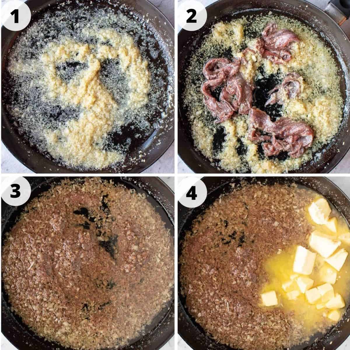 A four image collage showing the individual steps to prepare this recipe.
