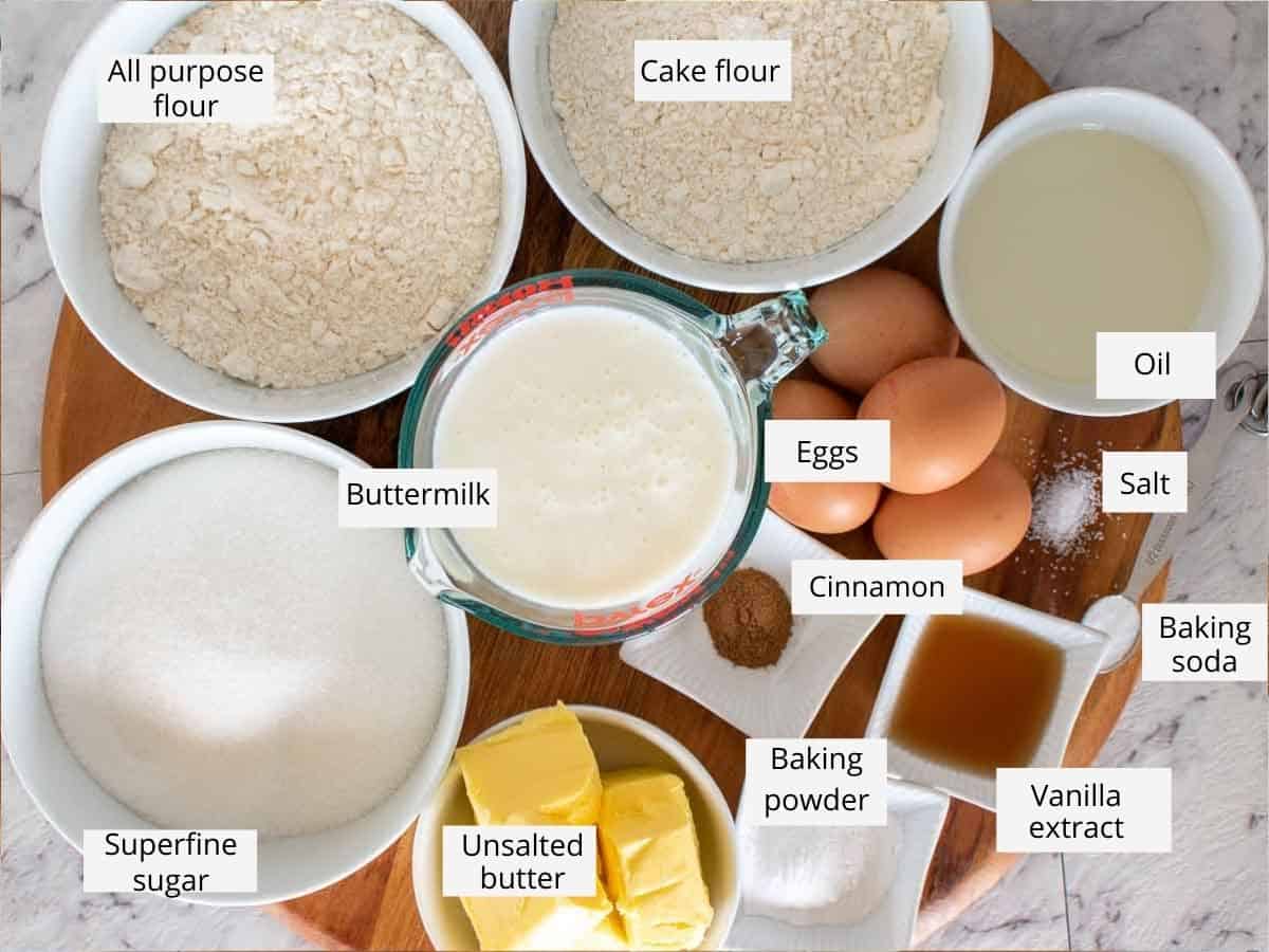 Ingredients for this cake recipe.