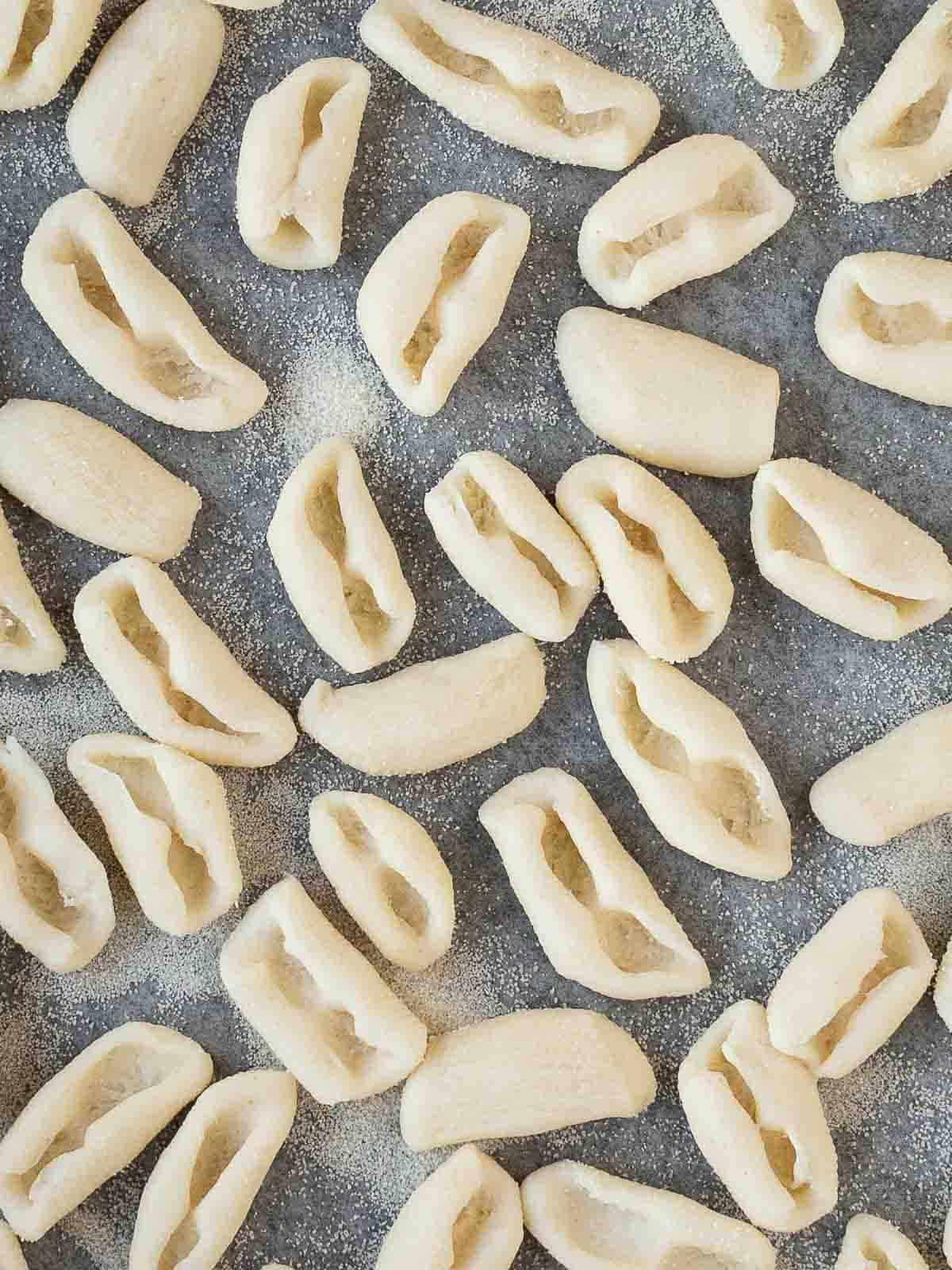 Overhead view of homemade pasta.