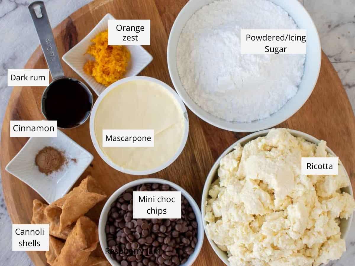 Ingredients for cannoli cream filling.