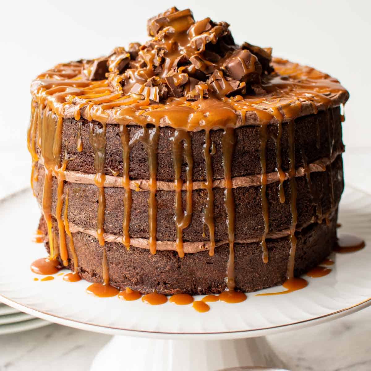 Chocolate Caramel Cake- NO butter or eggs! - The Big Man's World ®