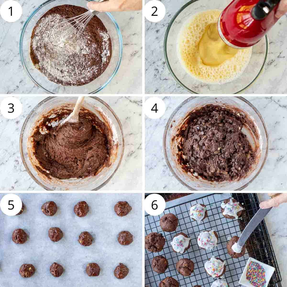 6-step photo collage showing how to make italian chocolate cookies.