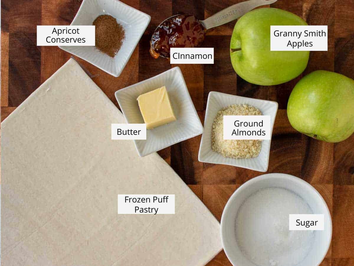 ingredients for puff pastry apple tart.