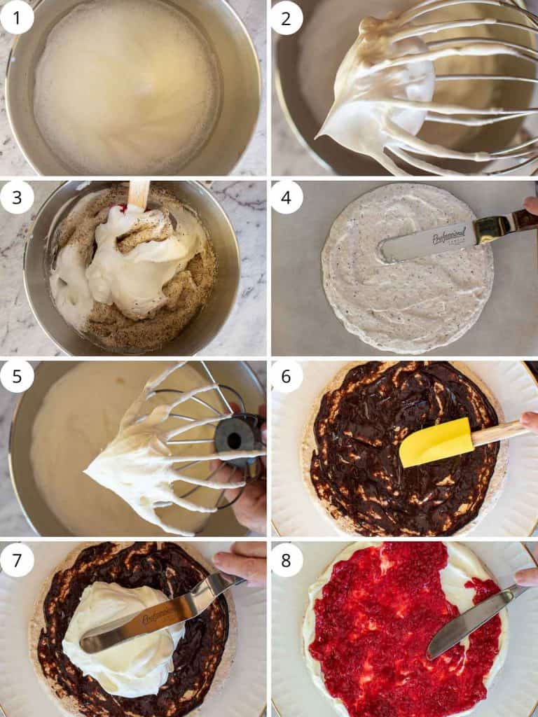 8 step instructions to make raspberry torte.