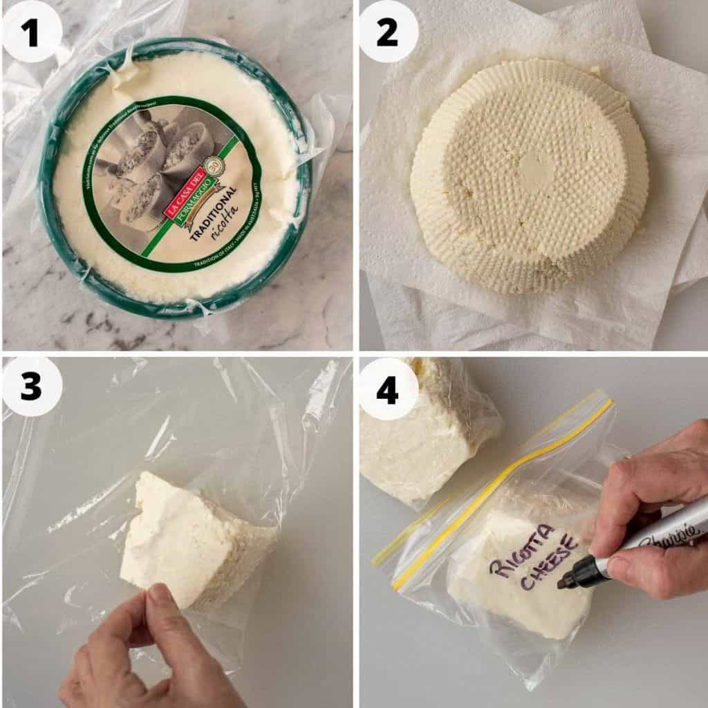 4 step process to freezing ricotta cheese.