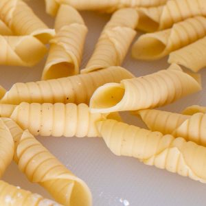 close up of pile of garganelli pasta