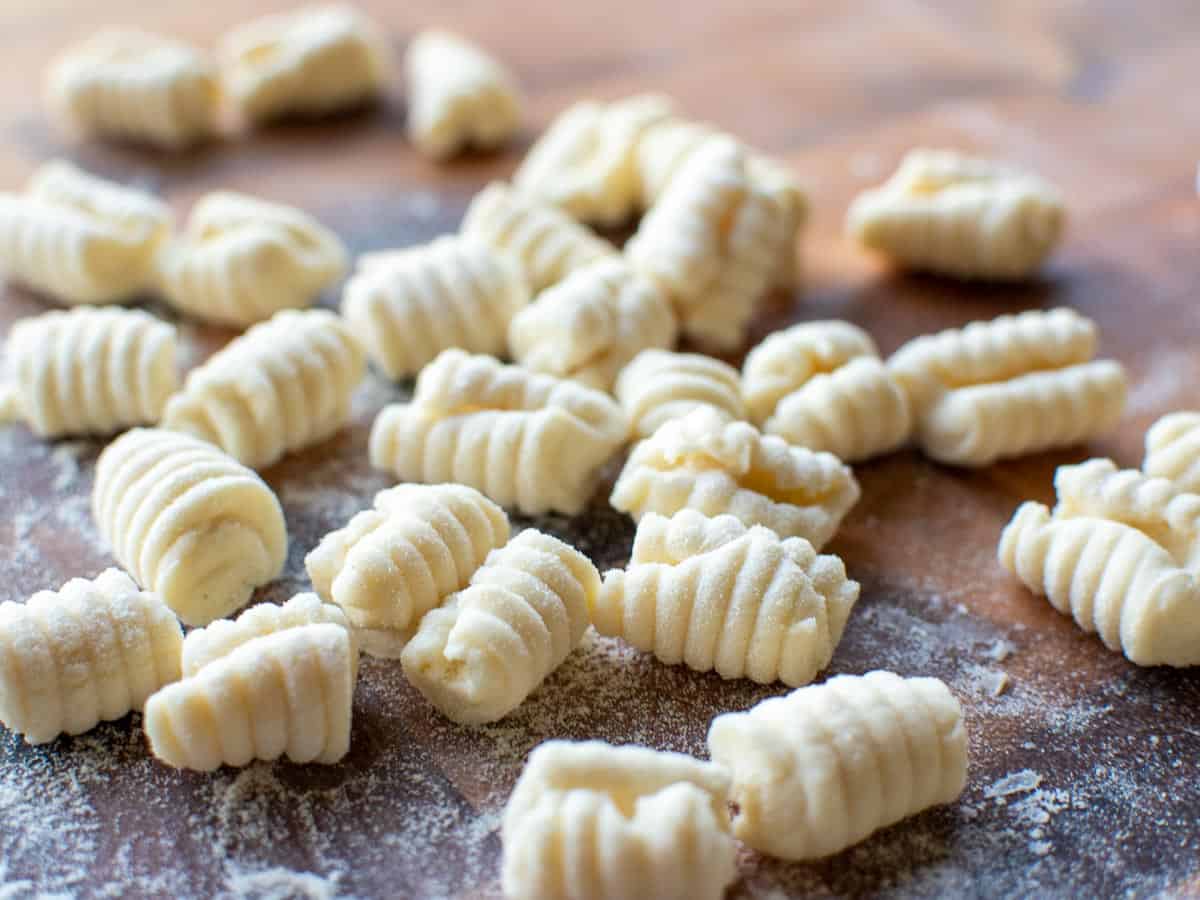 close up of uncooked ricotta cavatelli.