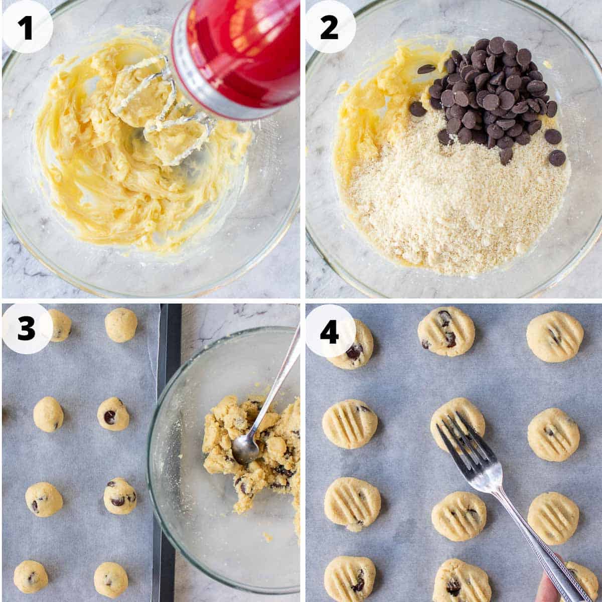 A collage of 4 images showing the step by step process to make the recipe.