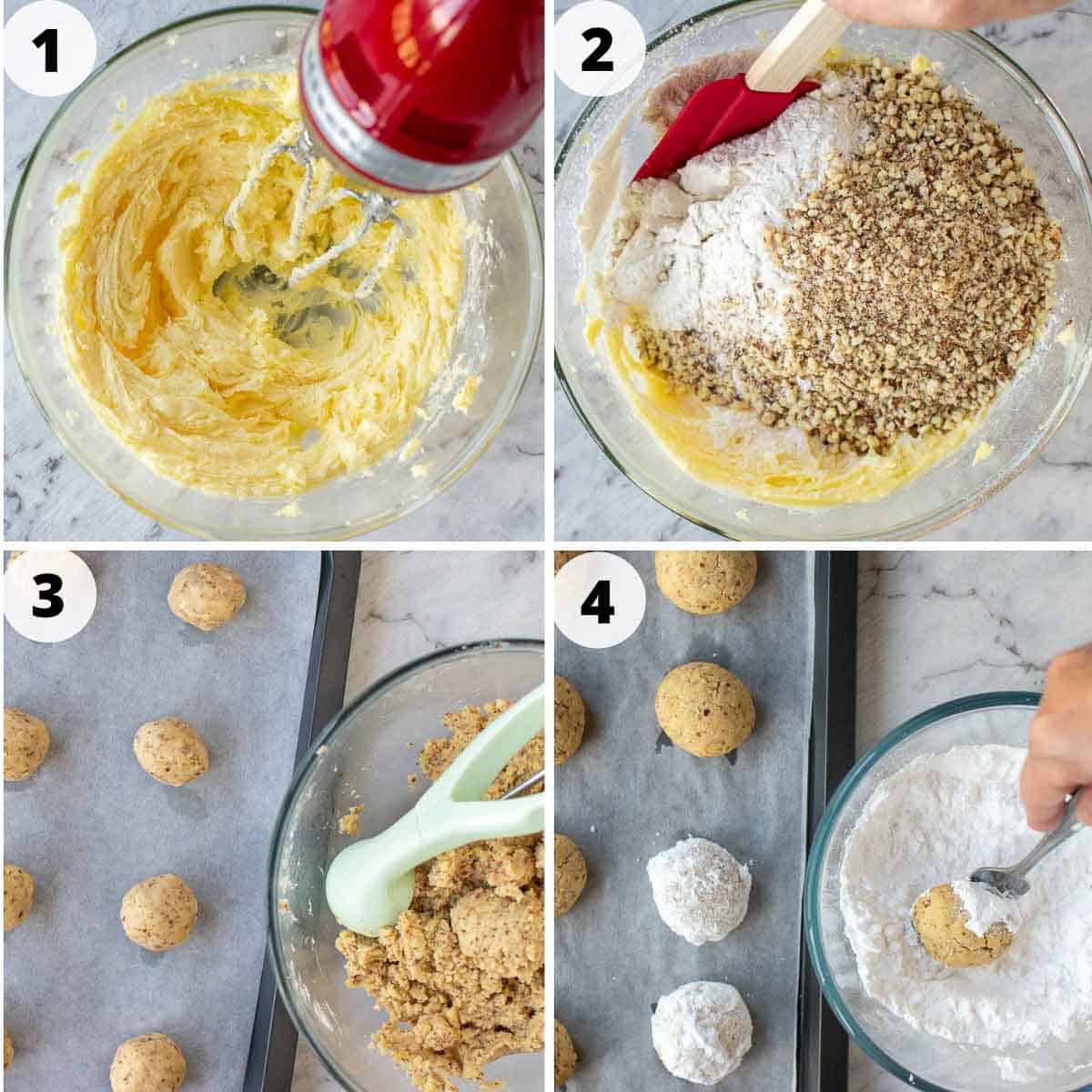 4 step process images showing how to make Italian wedding cookie.