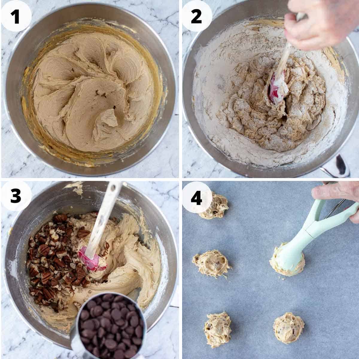 4 step process images showing how to make cookies as in the recipe.