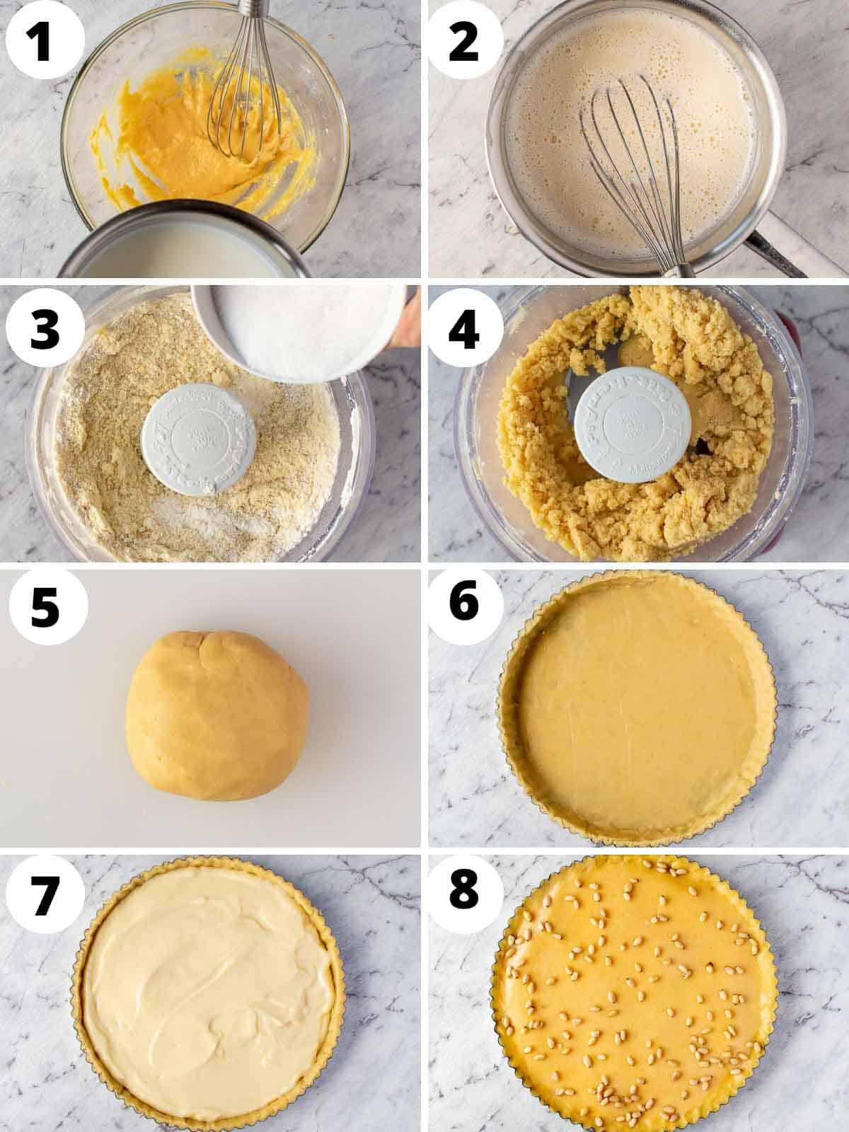 Eight step process images showing how to make this pie.