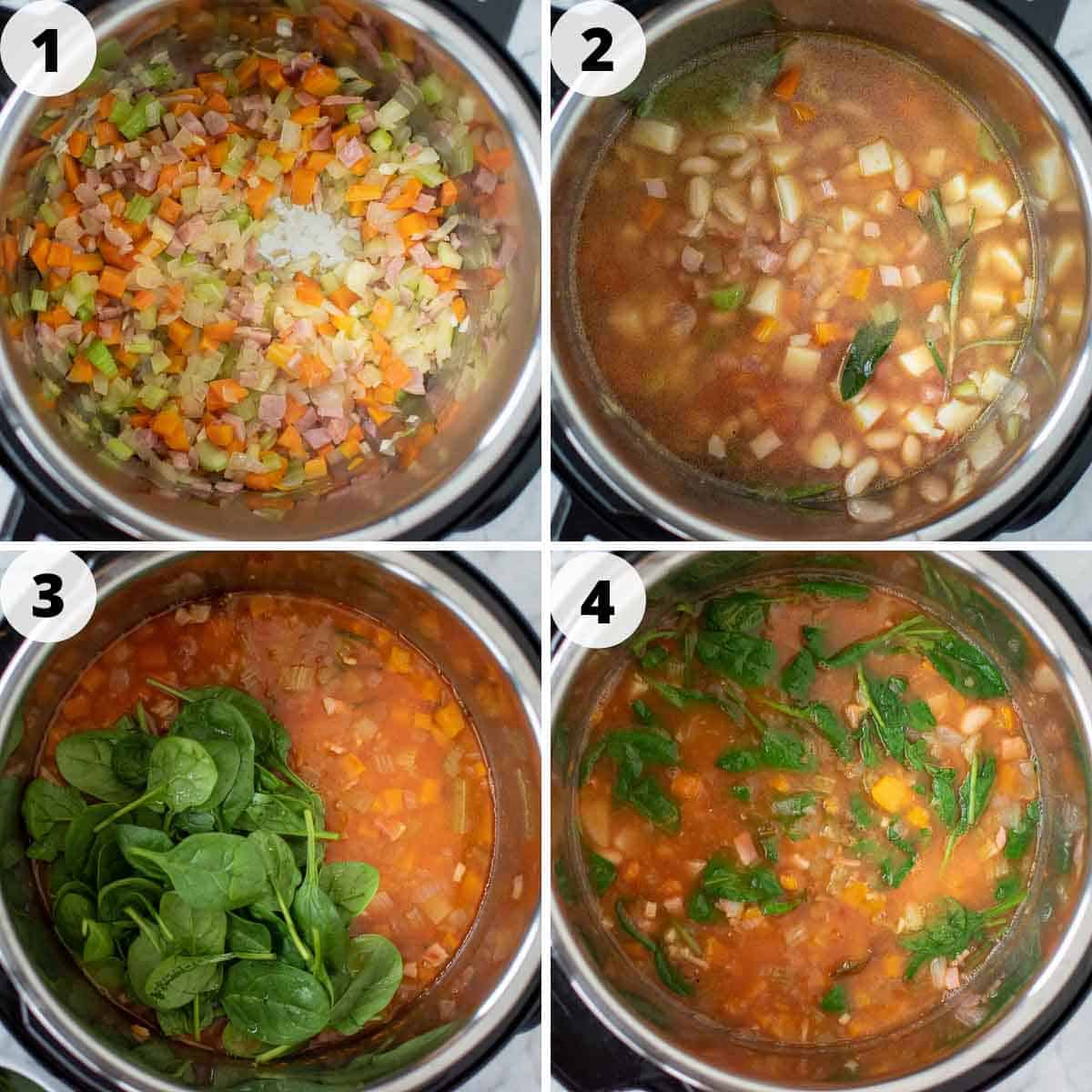 4-step process images showing how to make this white bean soup.