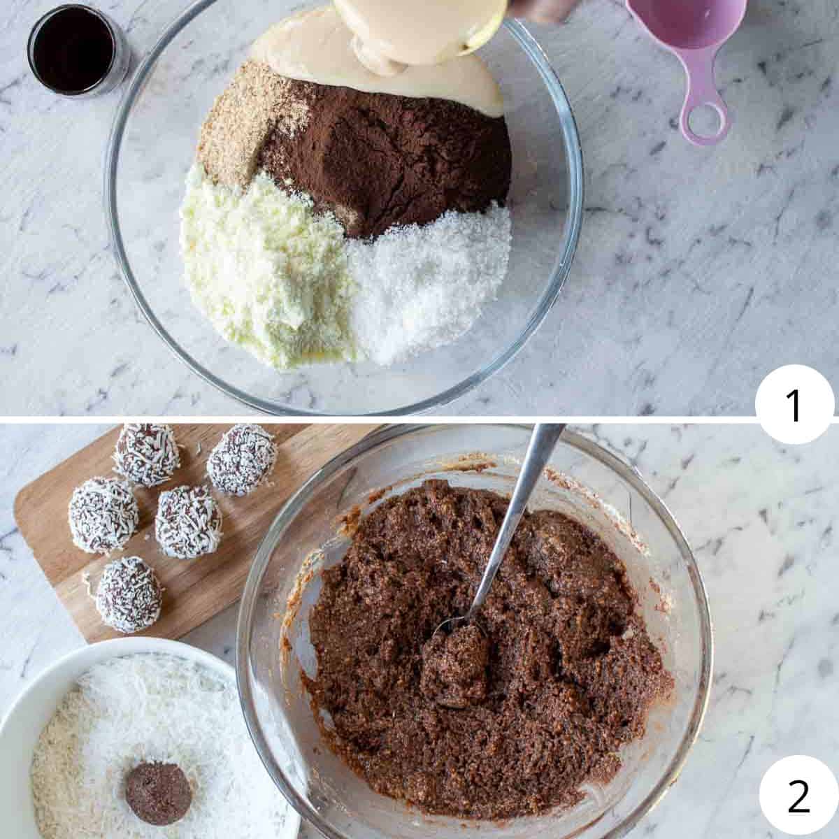two images showing how to make rum balls