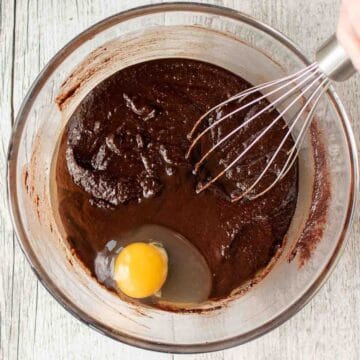 Egg on melted chocolate mixture.