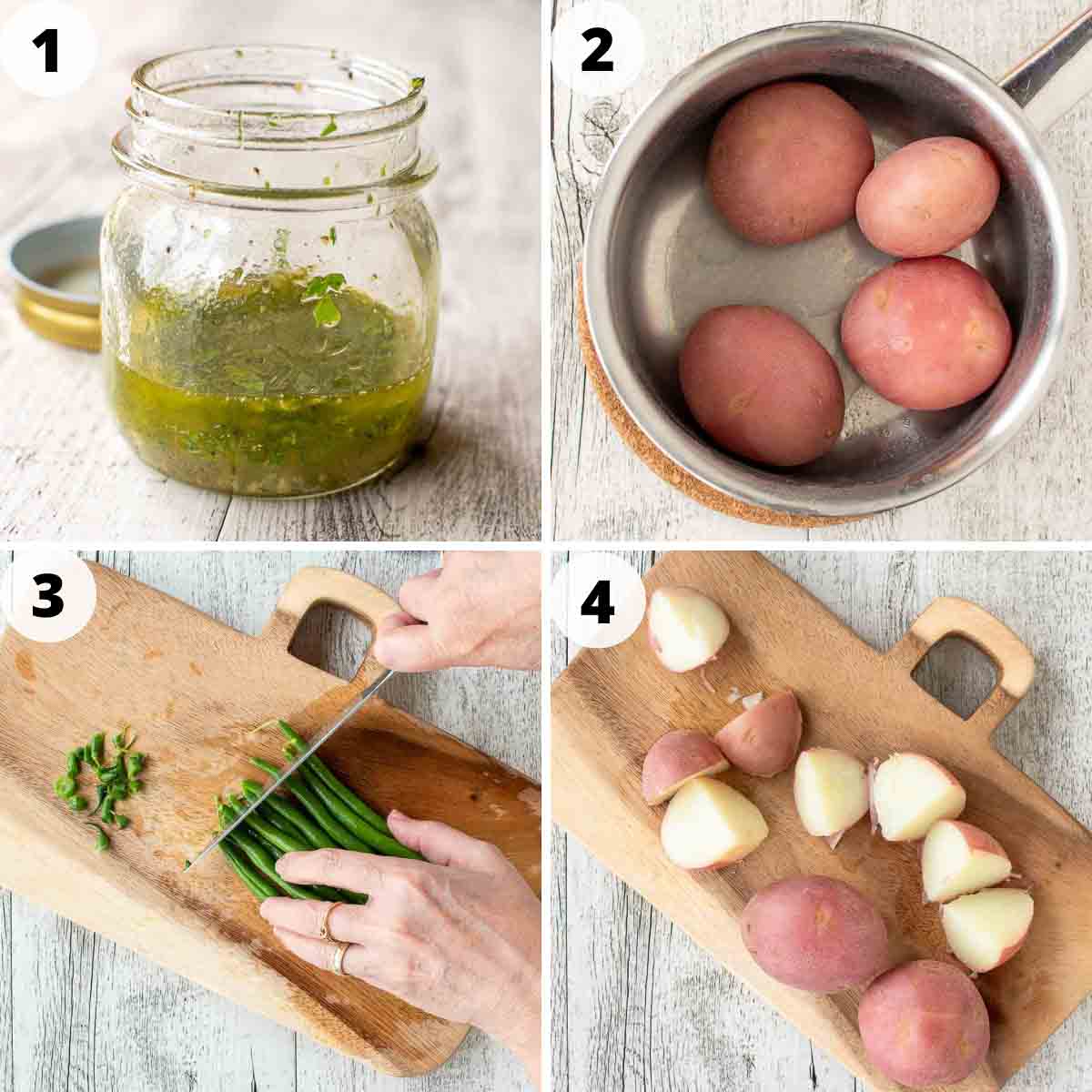 Four step process showing how to make this green beans recipe.