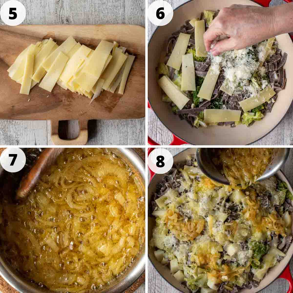 Four step process showing how to dress this pasta.