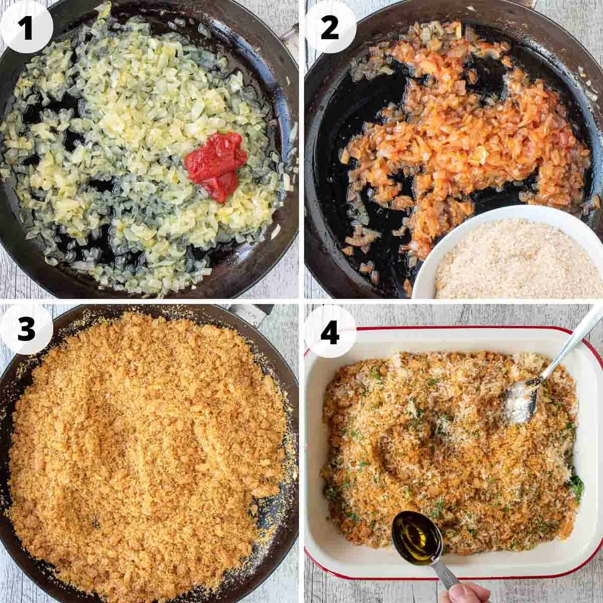 Four step process showing how to make bread crumb mixture.