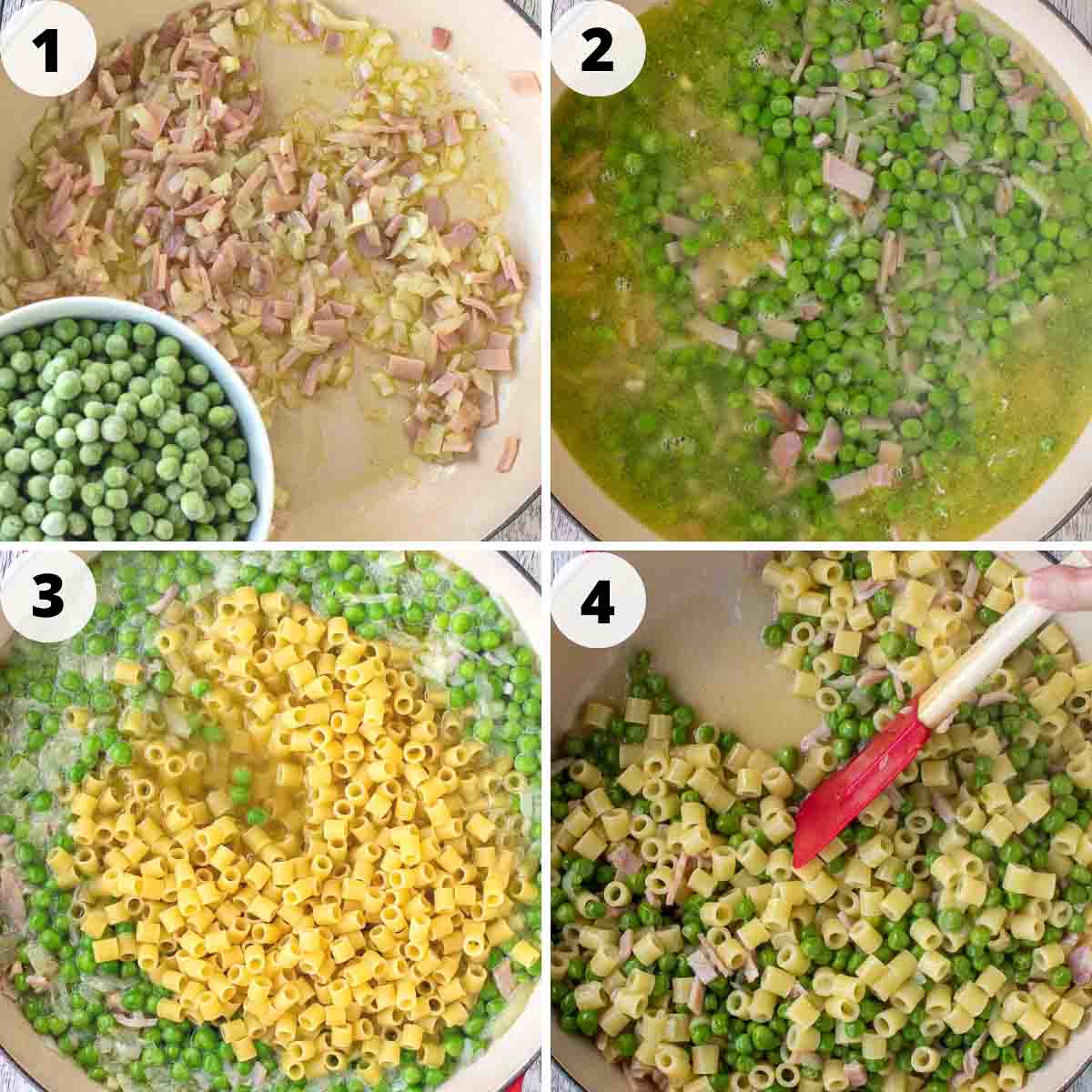 Four step process showing how to make this pasta recipe.