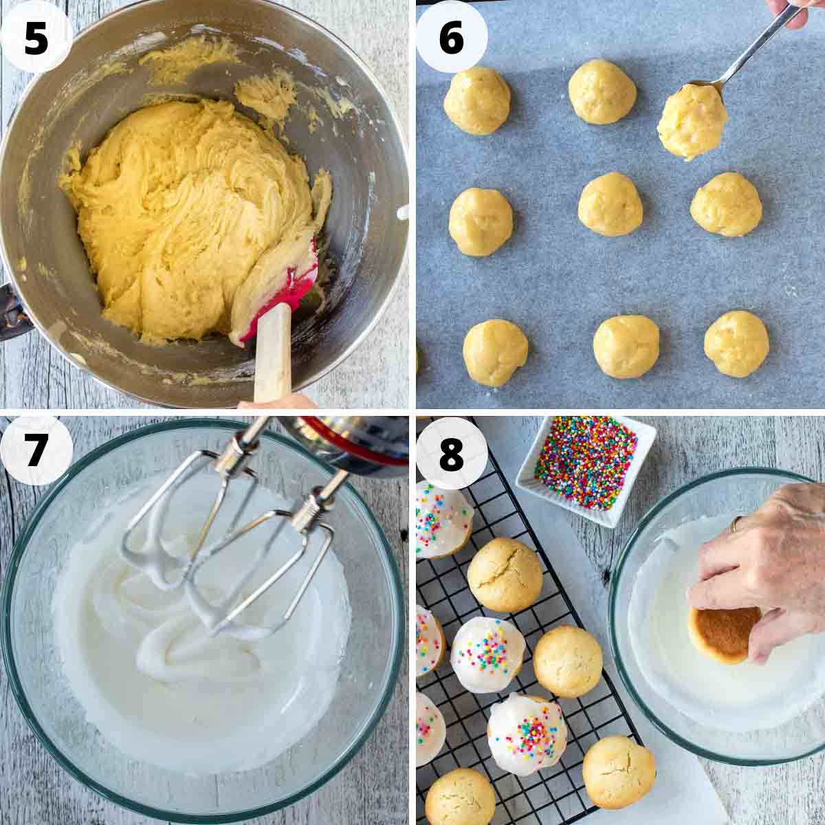 Four step process showing how to shape and decorate these cookies.
