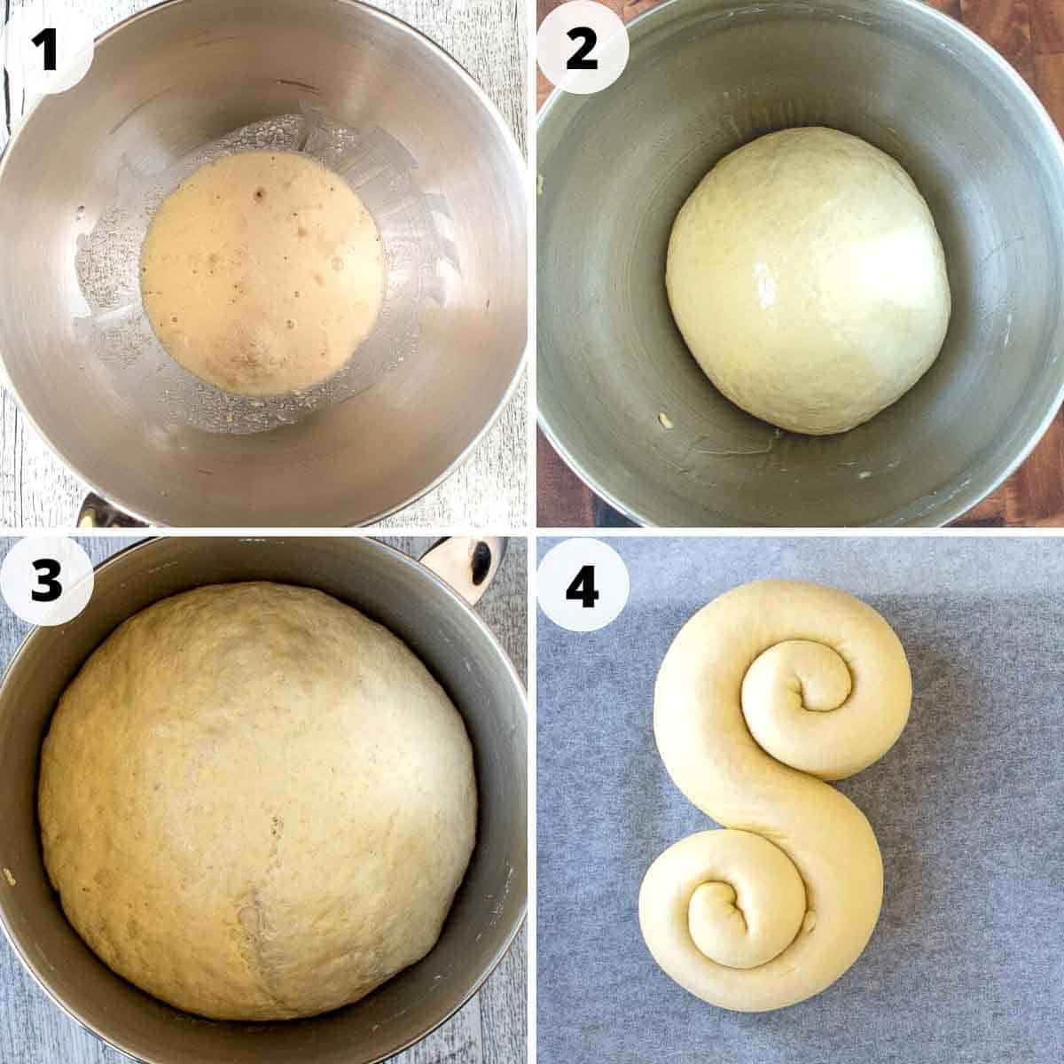 Four step process showing how to make this Italian bread recipe.