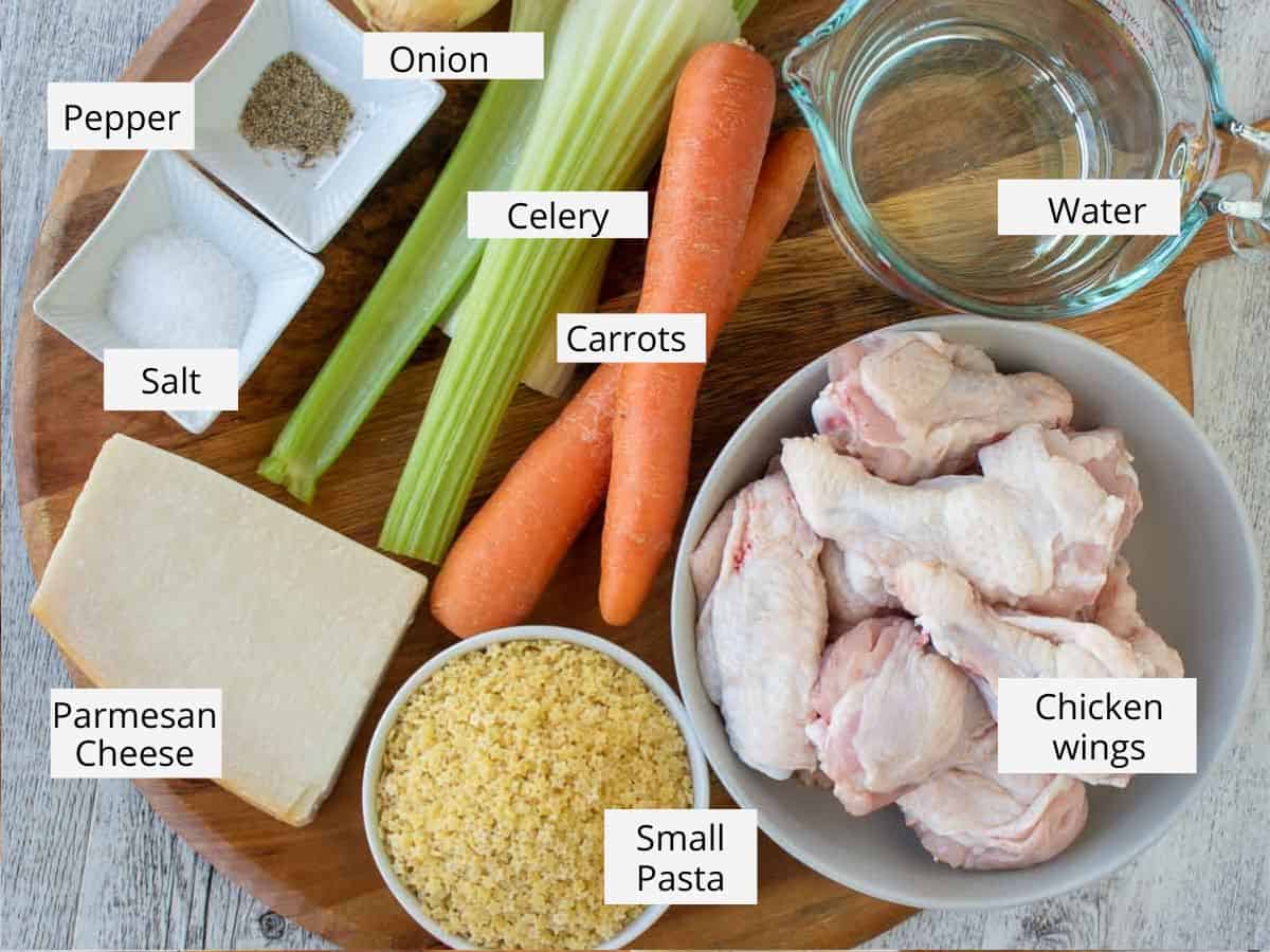 Ingredients for this chicken soup recipe.