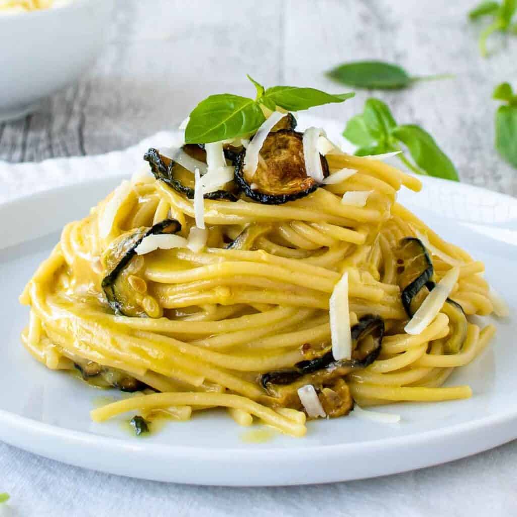 Creamy Spaghetti alla Nerano with Fried Zucchini