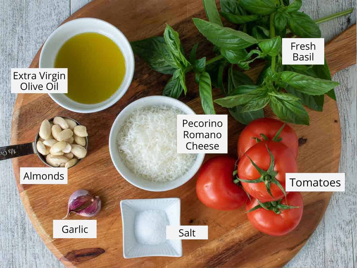 Ingredients as in the recipe card viewed from above and labelled.