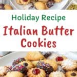 Italian Butter Cookies with various toppings on a white plate.