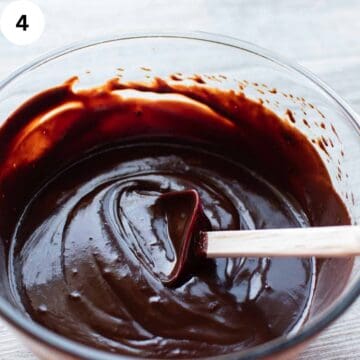 Melted chocolate being stirred.