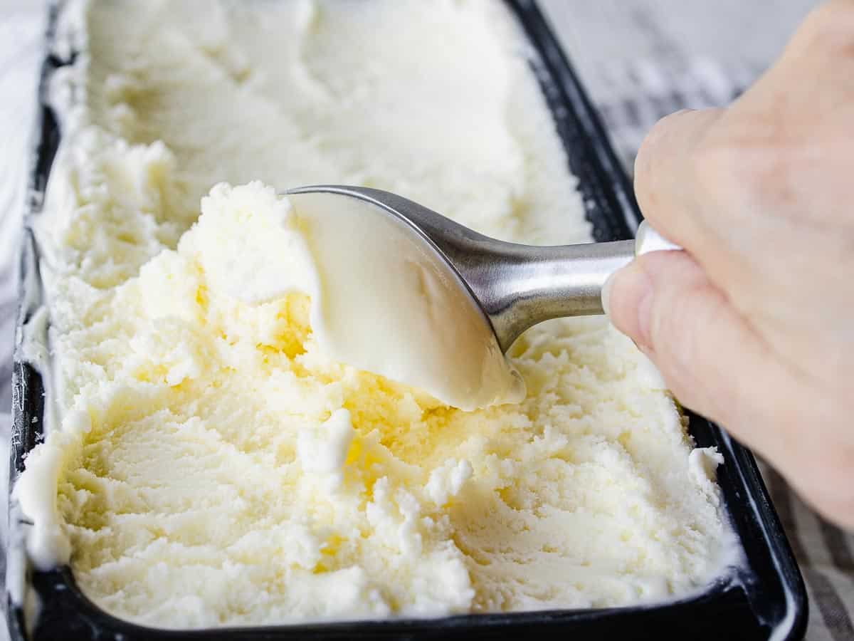 Ice cream being scooped.